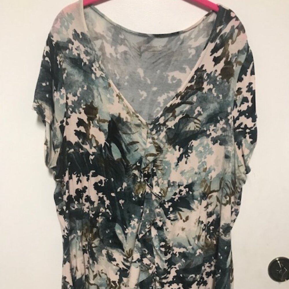 Coldwater Creek Womens V-Neck Center Ruffle Tunic. Shorter in Back. Sz. 1X (18)